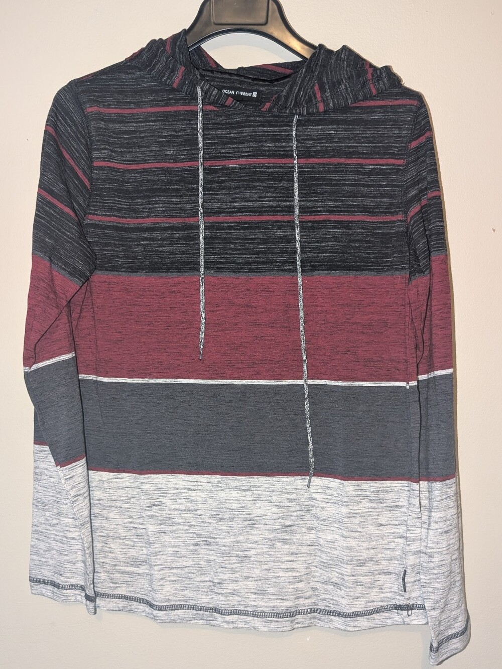 Ocean Current Men's Striped Hooded Long-Sleeve Shirt - Burgundy/Gray/Black